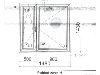 PVC okno bílé 1480x1430 mm